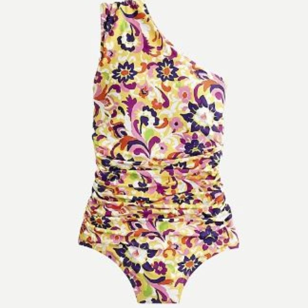 J CREW RUCHED ONE-SHOULDER ONE-PIECE IN RATTI® CURLY FLORAL